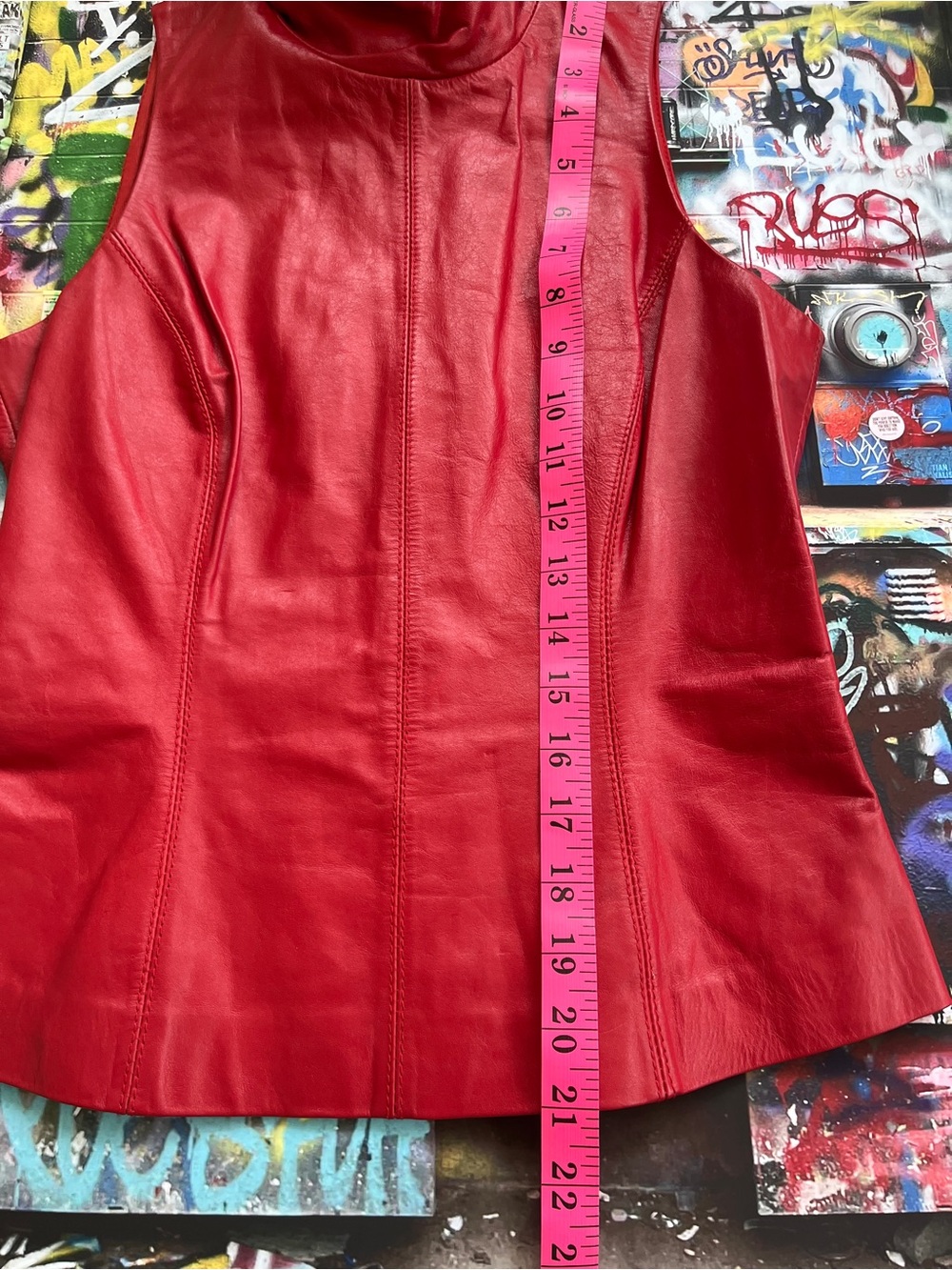 Y2K Genuine Red Leather Sleeveless Top. Back Zip. Fully lined. - Picture 9 of 16